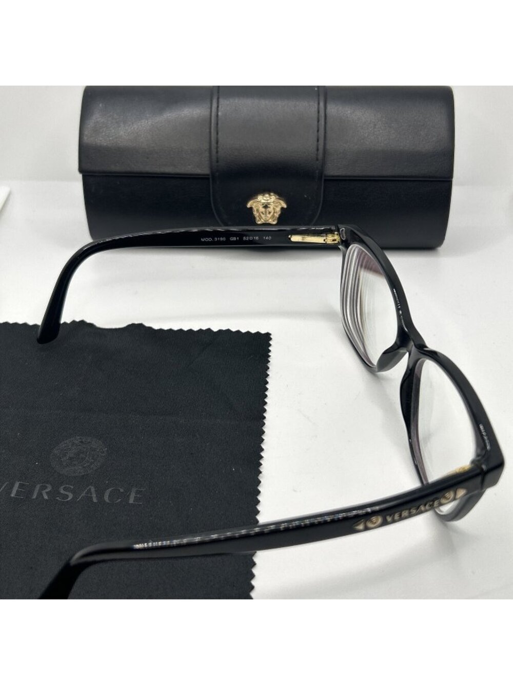 Versace Authentic mod 3190 GB1 Eyeglasse Polished Black w/ Gold Studs 52-16-140✅